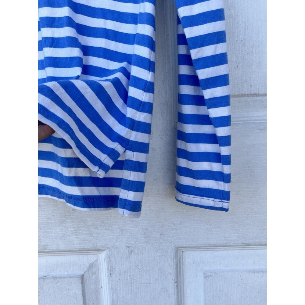 Talbots 100% Cotton Blue White Striped Collared Pullover Long Sleeve Top M - Picture 9 of 12